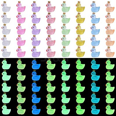 80Pcs 8 Colors Luminous Resin Crown Duck Ornaments RESI-SZ0003-38-1