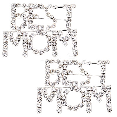 2Pcs Mother's Day Theme Word Best Mon Alloy Rhinestone Brooches JEWB-FH0001-86-1
