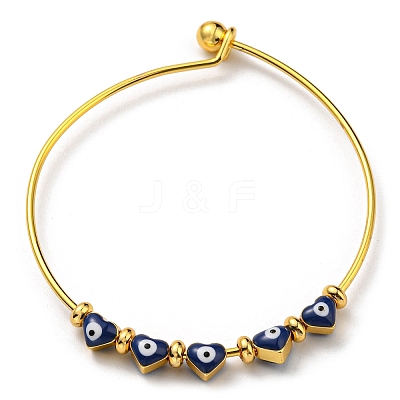 Heart with Evil Eye Enamel Beaded Bangles BJEW-G675-03G-01-1