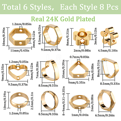 48Pcs 6 Styles Brass Bead Frame KK-SC0004-62-1