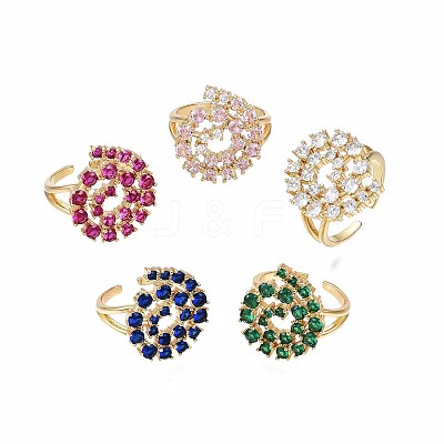 Real 18K Gold Plated Brass Hollow Flat Round Cuff Ring RJEW-S045-129-NF-1