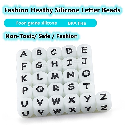 20Pcs Luminous Cube Letter Silicone Beads 12x12x12mm Square Dice Alphabet Beads with 2mm Hole Spacer Loose Letter Beads for Bracelet Necklace Jewelry Making JX437Y-1