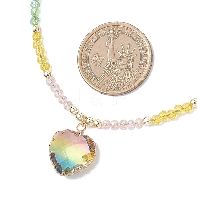 2Pcs 2 Styles Colorful K9 Glass Teardrop Heart Pendant Electroplated Glass Faceted Rondelle Beaded Necklaces NJEW-JN05752-1