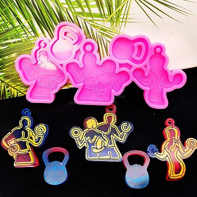 Fitness Theme Silicone Keychain Pendant Molds LS-AJEW-M221-05-1