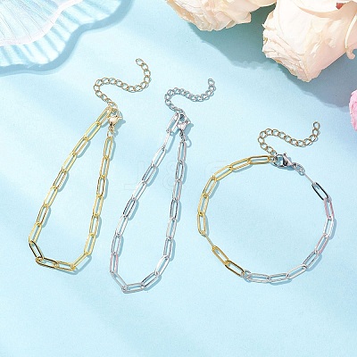 3Pcs 304 Stainless Steel & Brass Paperclip Chain Bracelets Set for Women BJEW-JB12658-1