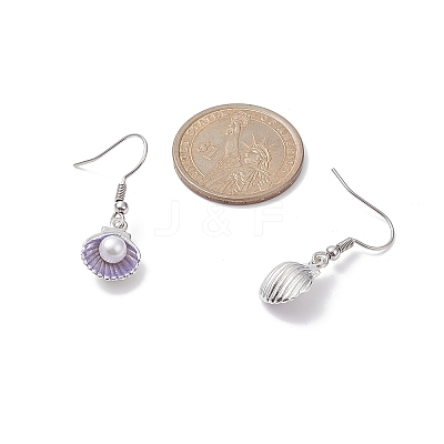 4 Pair 4 Color Alloy Enamel Shell Shape Dangle Earrings with Plastic Pearl Beaded EJEW-JE05249-1