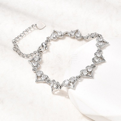 Heart Brass Micro Pave Cubic Zirconia Link Chain Bracelets BJEW-L715-01P-01-1