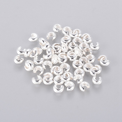 4MM Silver Color Plated Round Brass Crimp Beads Covers X-EC266-S-1