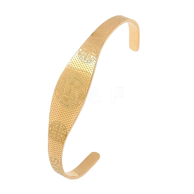 Saint Benedict Religion 304 Stainless Steel Cuff Bangles for Women BJEW-S181-01G-1