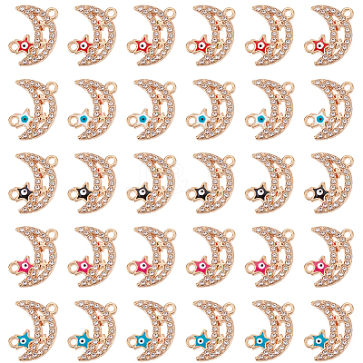 30Pcs 5 Colors Moon Alloy Enamel Connector Charms ENAM-SC0004-23-1