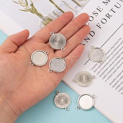 Tibetan Style Alloy Flat Round Cabochon Connector Settings X-TIBE-M022-09AS-1