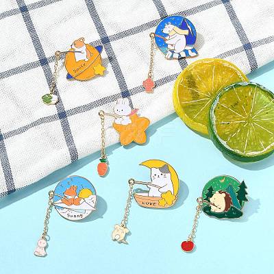 6Pcs 6 Styles Zinc Alloy Enamel Animal Fishing Pins JEWB-CJ0001-56-1