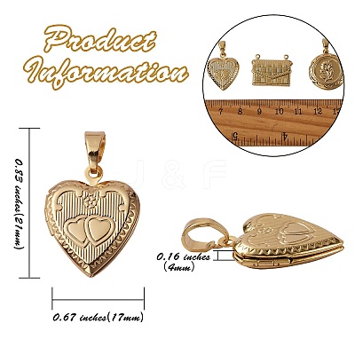 5Pcs 5 Style Brass Locket Pendants KK-SZ0004-02-1