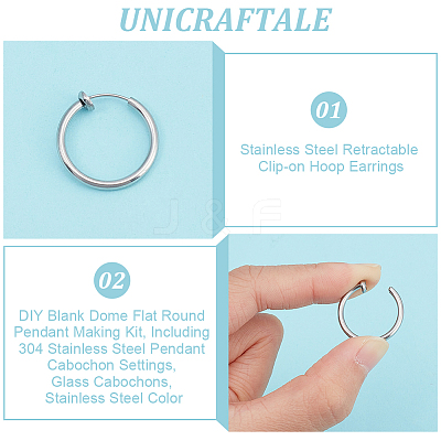 4 Pairs 201 Stainless Steel Retractable Clip-on Hoop Earrings STAS-UN0052-03A-1