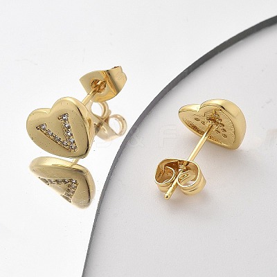 Rack Plating Brass Micro Pave Clear Cubic Zirconia Stud Earrings EJEW-K299-01G-V-1