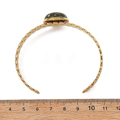 Synthetic Bronzite and Malachite Half Round 304 Stainless Steel Leaf Cuff Bangle for Women BJEW-JB14491-02-1