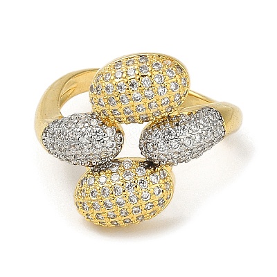 Rack Plating Brass Micro Pave Cubic Zirconia Cuff Finger Rings for Women RJEW-C114-16I-G-1