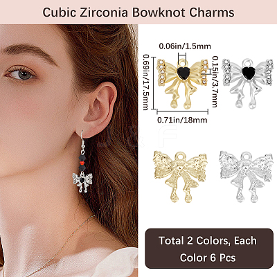 12Pcs 2 Colors Alloy Micro Pave Cubic Zirconia Charms FIND-BBC0003-42-1