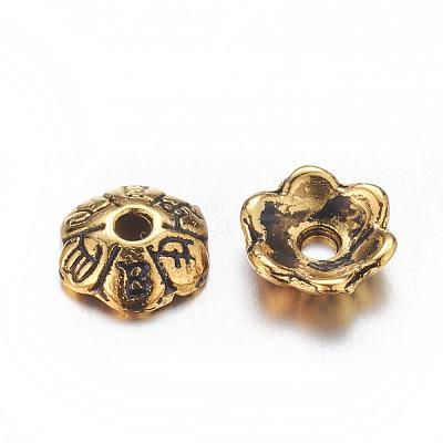 6-Petal Tibetan Style Alloy Flower Bead Caps TIBE-S220-AG-RS-1