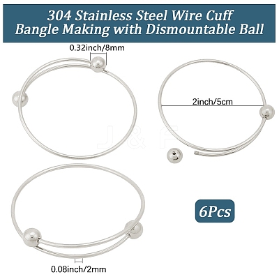 6Pcs Adjustable 304 Stainless Steel Wire Cuff Bangle Making MAK-BBC0001-24A-P-1