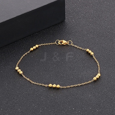 304 Stainless Steel Round Beaded Link Chain Bracelets for Women BJEW-D033-01G-1