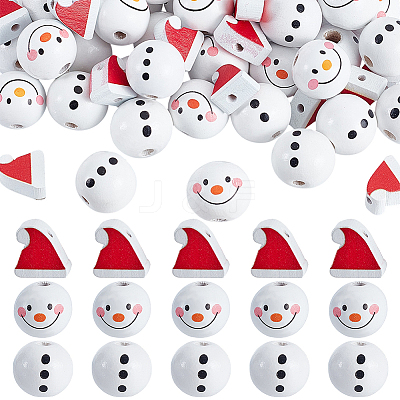 60Pcs 3 Styles Christmas Theme Printed Wood European Beads WOOD-PH0003-21-1