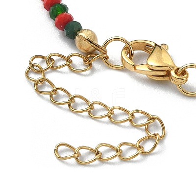 Christmas Theme Alloy Enamel Pendant Necklace with Glass Beaded Chains NJEW-JN04338-1