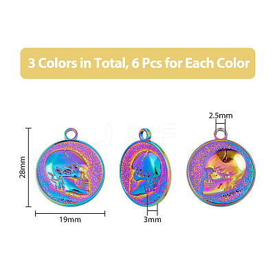 18Pcs 3 Colors 201 Stainless Steel Pendants STAS-DC0013-72-1