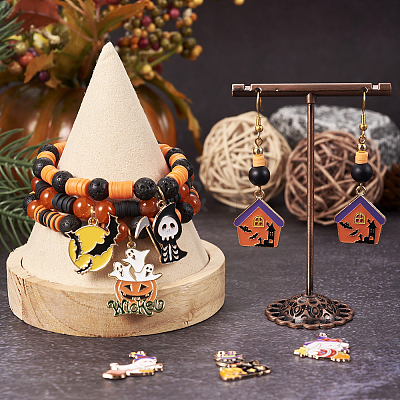 24Pcs 12 Style Halloween Theme Alloy Enamel Pendants ENAM-TA0001-51-1