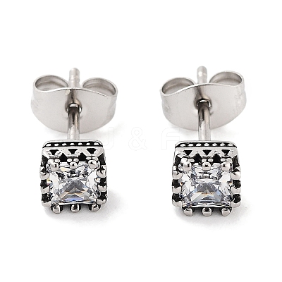 Square 316 Surgical Stainless Steel Pave Cubic Zirconia Stud Earrings for Women Men EJEW-Z050-05A-AS-1