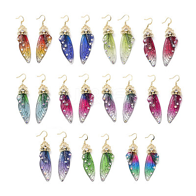 Resin Butterfly Wing Dangle Earrings with Clear Cubic Zirconia EJEW-G302-01G-1