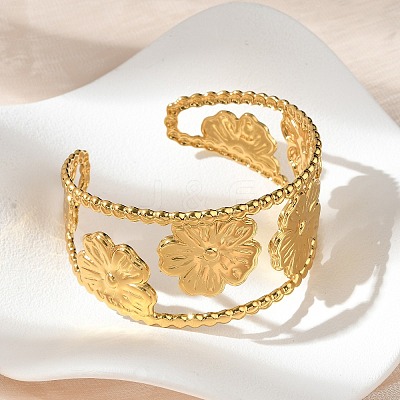 304 Stainless Steel Cuff Bangles for Women BJEW-Z096-04G-1