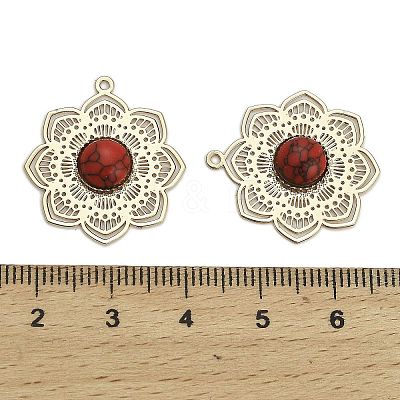 Dyed Synthetic Turquoise Flower Pendants KK-Z088-03G-02-1