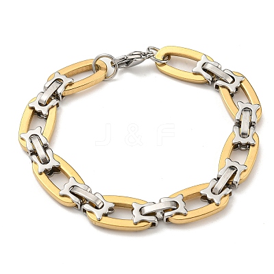 Ion Plating(IP) Two Tone 201 Stainless Steel Oval Link Chain Bracelet BJEW-B078-16GP-1