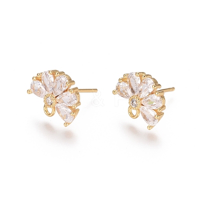 Brass Cubic Zirconia Stud Earring Findings X-EJEW-E257-05G-1