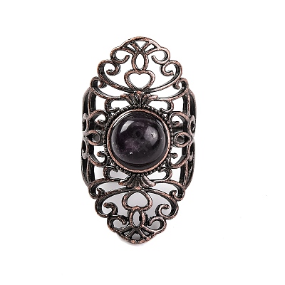 Natural Amethyst Retro Finger Rings RJEW-B067-02R-28-1