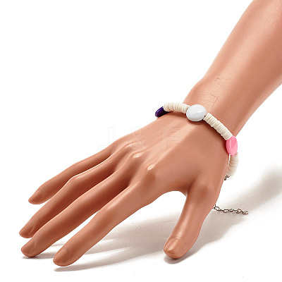 Polymer Clay Heishi Beaded Bracelet with Flat Round for Women BJEW-JB07550-1