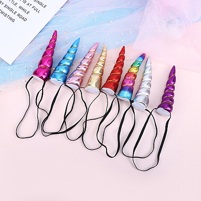 8Pcs 8 Colors Cloth Unicorn Horn Ear Elastic Headband OHAR-GF0001-50-1