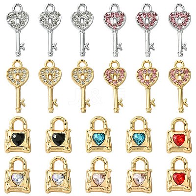 12Pcs 5 Styles Alloy Rhinestone Pendants FIND-FS0002-08-1