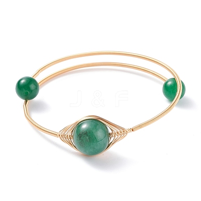 Natural Green Aventurine Round Beaded Bangle BJEW-JB07816-02-1