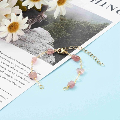 Nuggets Natural Strawberry Quartz Beaded Bracelet Makings AJEW-JB00953-03-1