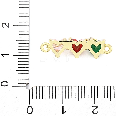 Brass Colorful Cubic Zirconia 3 Heart Connector Charms KK-D325-02G-1