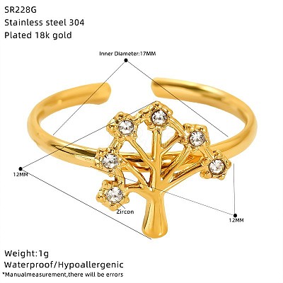 304 Stainless Steel Rhinestone Cuff Open Rings WG17863-01-1
