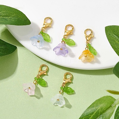 5Pcs Flower & Leaf Acrylic Pendant Decorations HJEW-JM01365-02-1