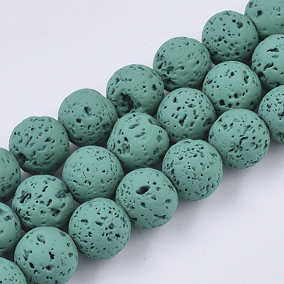 Spray Painted Natural Lava Rock Beads Strands G-N0324-D-03-1