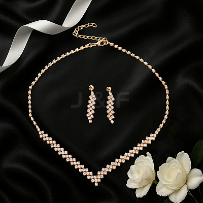 2 Sets 2 Colors Iron Jewerly Sets. Rhinestone Necklace & Stud Earring Sets SJEW-GO0001-07-1