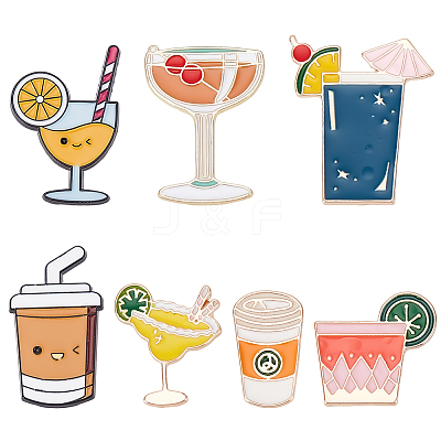 7Pcs 7 Styles Drink Enamel Pins JEWB-SC0001-85-1