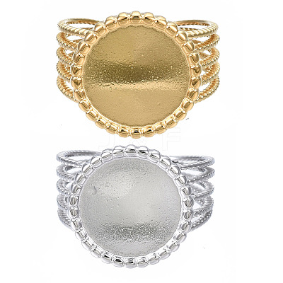 304 Stainless Steel Open Cuff Finger Ring Cabochon Settings STAS-T060-06-1