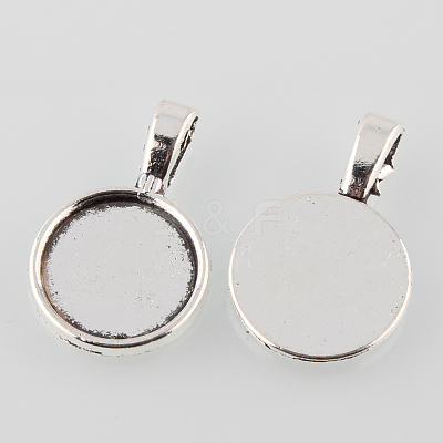 Tibetan Style Alloy Flat Round Pendant Cabochon Settings X-TIBEP-M022-12AS-1