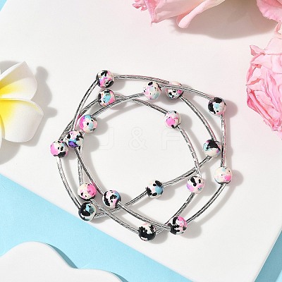 Round Synthetic Turquoise Beads Multi-strand Bracelets for Women BJEW-JB12335-03-1